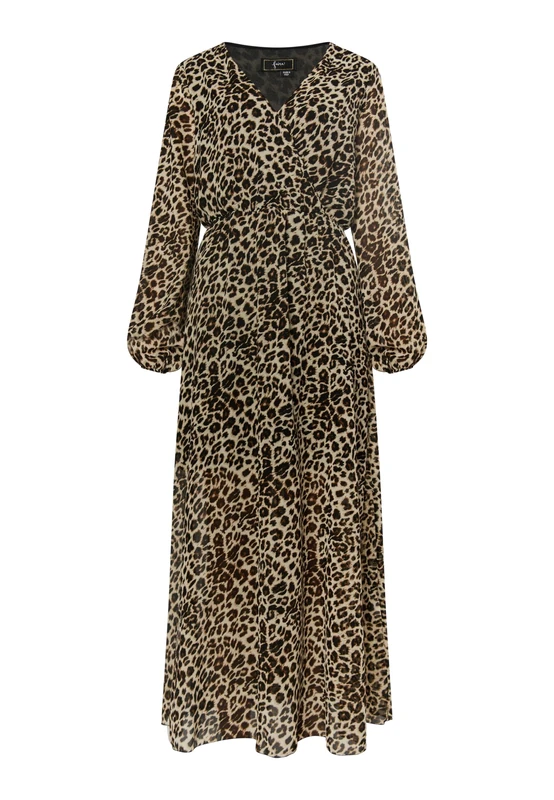 carato Women's Leopard Print Maxi Dress, Beige Leo, S