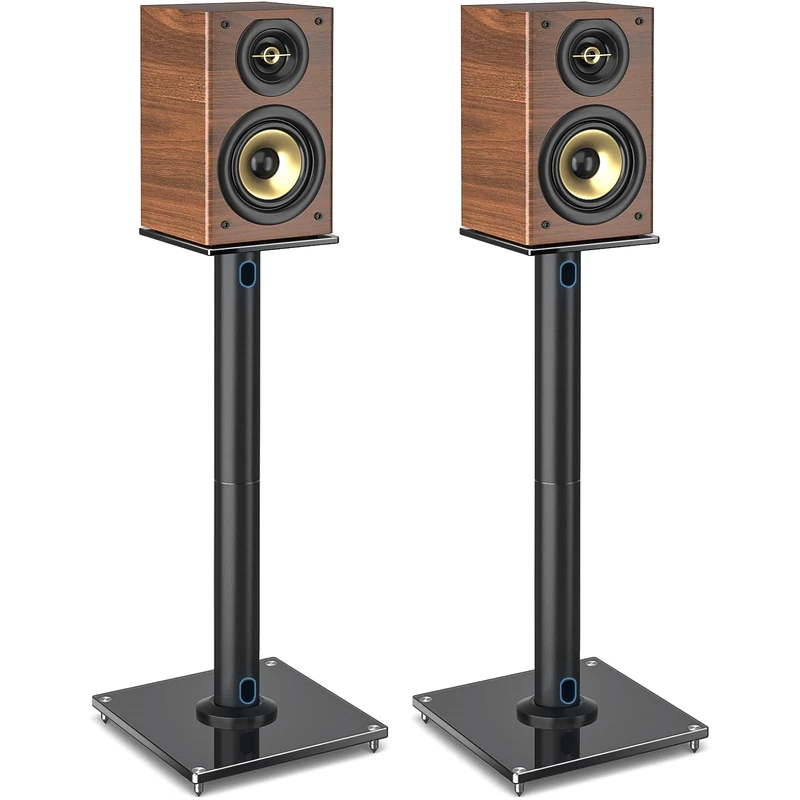 RFIVER Universal Floor Speaker Stands 28 Inch for Surround Sound - Holds Satellite & Small Bookshelf Speakers up to 10kgs - Cable Management - Easy Assembly - Set of 2 - Black (Speakers Not Included)