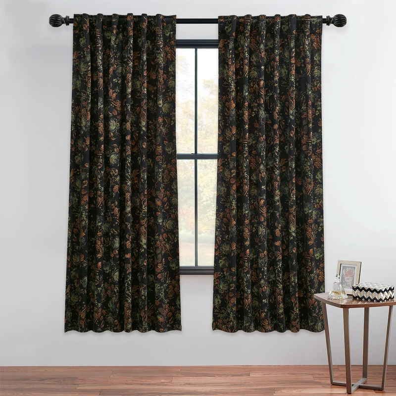 StangH Vintage Floral Curtains Black Velvet Drapes 72 Inch 2 Panels