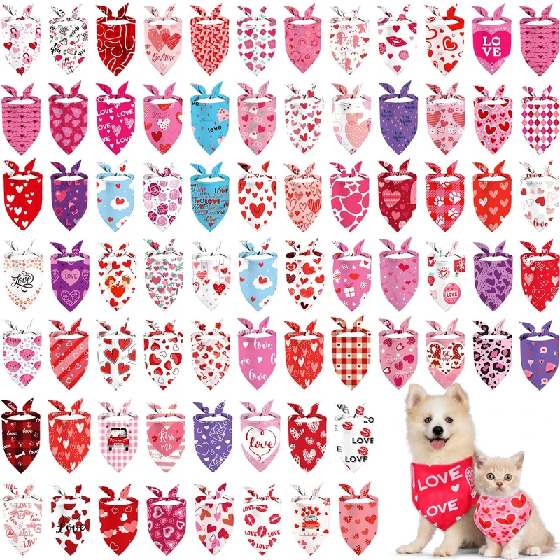 Abbylike 150 Pcs Valentine‘s Day Dog Bandanas Bulk Heart Bandanas Triangle Washable Dog Scarf Adjustable pet Bib Handkerchief for Small Medium Large Pets Birthday Supply