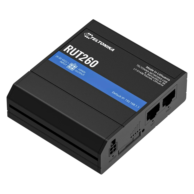 Teltonika RUT260 4G LTE Cat 6 Industrial Router, Carrier Aggregation, Compact Design, Wi-Fi Hotspot, 10/100 Ethernet, Secure VPN, Durable Metal Casing