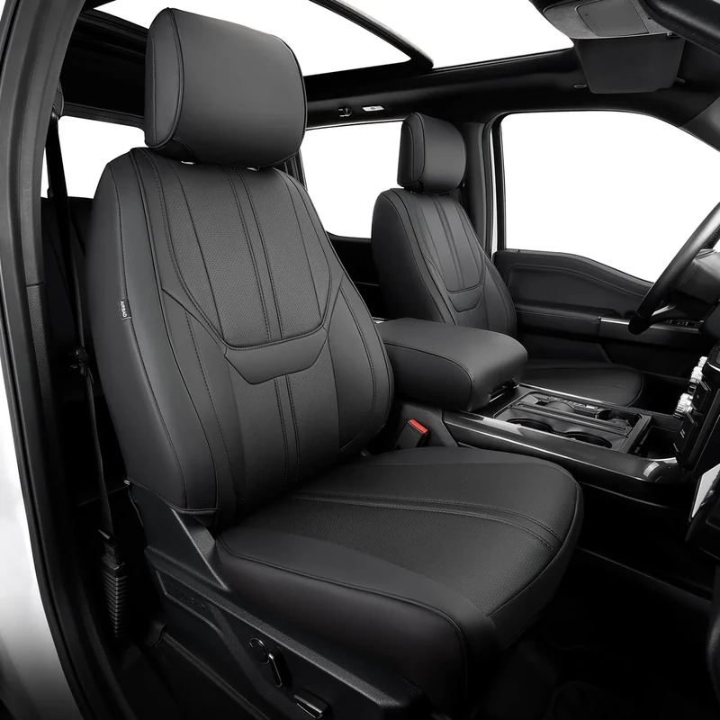 Super Cover for Ford F150 Seat Covers 2015-2025, Full Covered Leather Truck Pickup Seat Protectors for F150 2025 2024 2023 2022 2021 Accessories, Only Fit 1st Row Bucket Seat SuperCrew (XL,XLT)