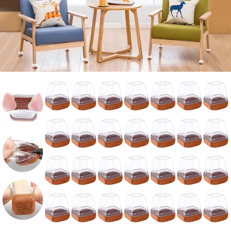 Ezprotekt Upgraded 32 Pcs Clear Silicone Chair Leg Floor Protectors, 0.5-0.8 inch Small Chair Leg Caps with Felt, Chair Leg Protection Covers, Chair Feet Protectors No Scratches No Noise