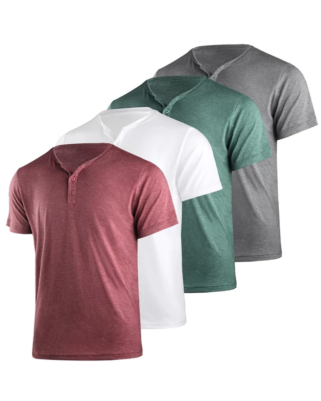 Liloak Mens Short Sleeved Henley T Shirts Pack, Summer Tops for Men with Button Placket, Lightweight Casual Shirts for Holiday Work Weekend