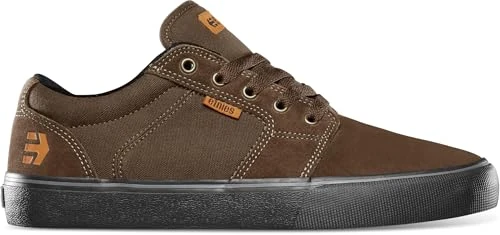 Etnies Barge LS – Classic Skate Look, Slim Vulcanized Silhoutte, Hefty Armored Collar, Reinforced Vulc, Cushioned Fit, Everyday Sneakers Brown Black