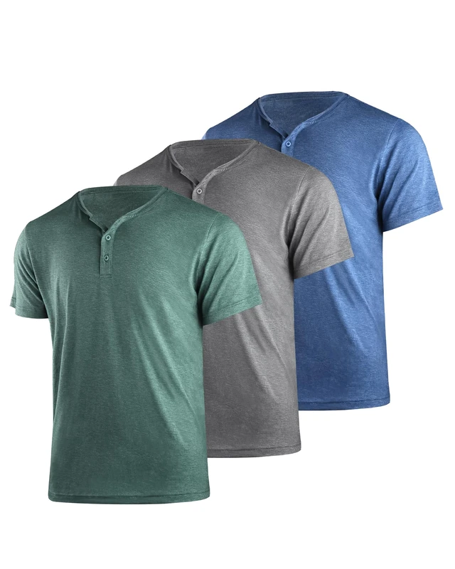 Liloak Henley T Shirt Mens 3 Pack,4 Pack Short Sleeve Henley Shirt,3 Button Tee Shirts Multipack