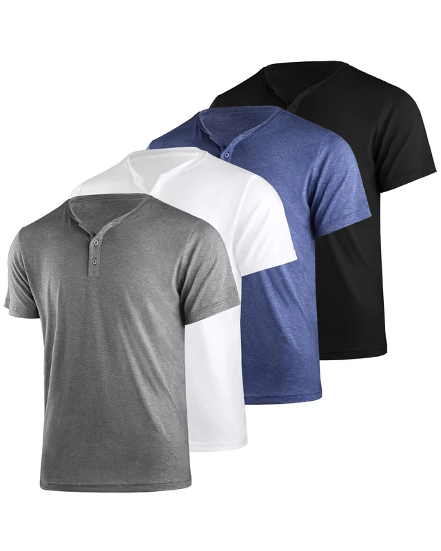 Liloak Mens Short Sleeved Henley T Shirts Pack, Summer Tops for Men with Button Placket, Lightweight Casual Shirts for Holiday Work Weekend