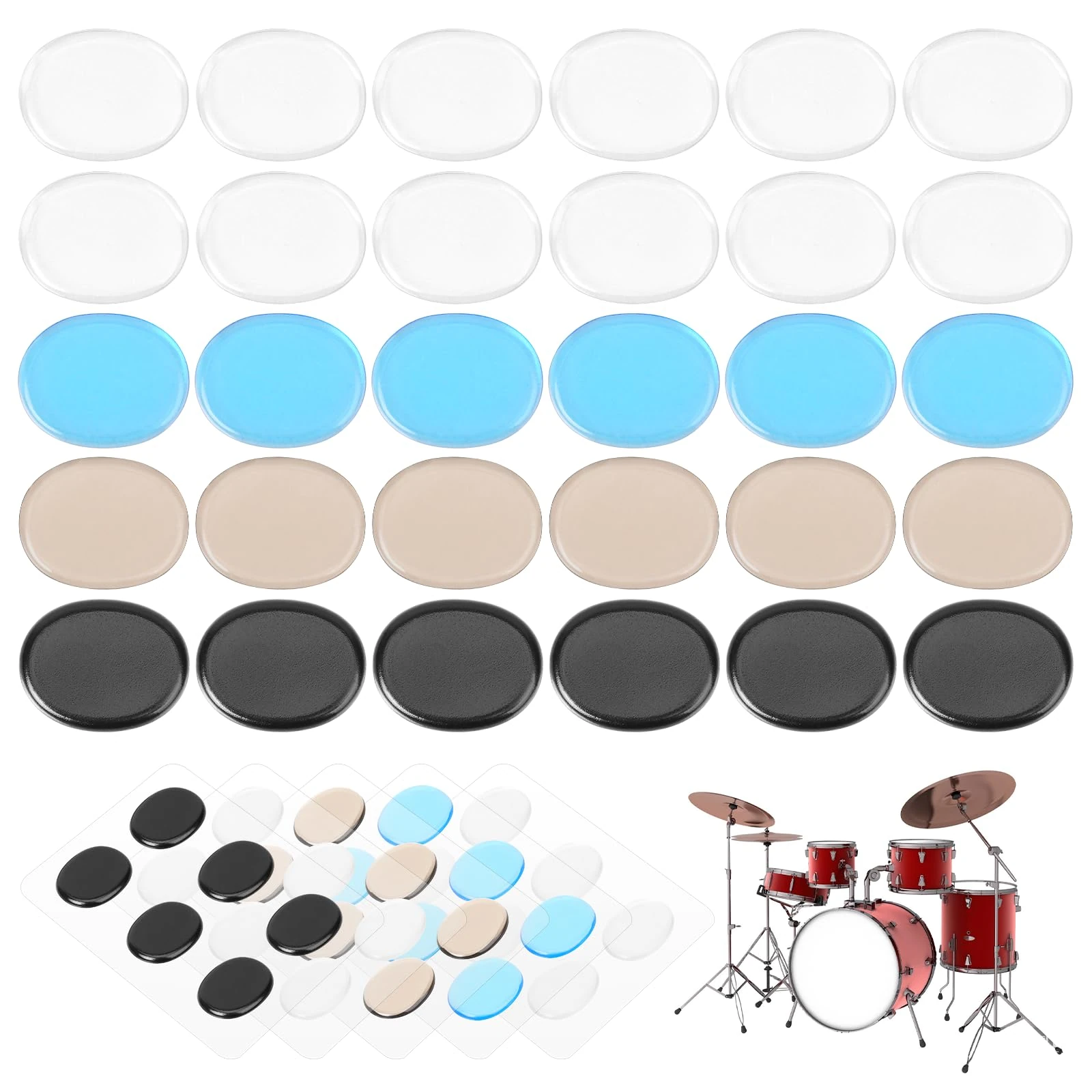 30pcs Drum Gel Pads, Moon Gel for Drums Dampeners Gels Drum Silencer Pads Soft Drum Dampeners Drum Dots for Drums Cymbals Control, Drum Damper Gel Pads Drum Muffler Drum Accessories and Parts