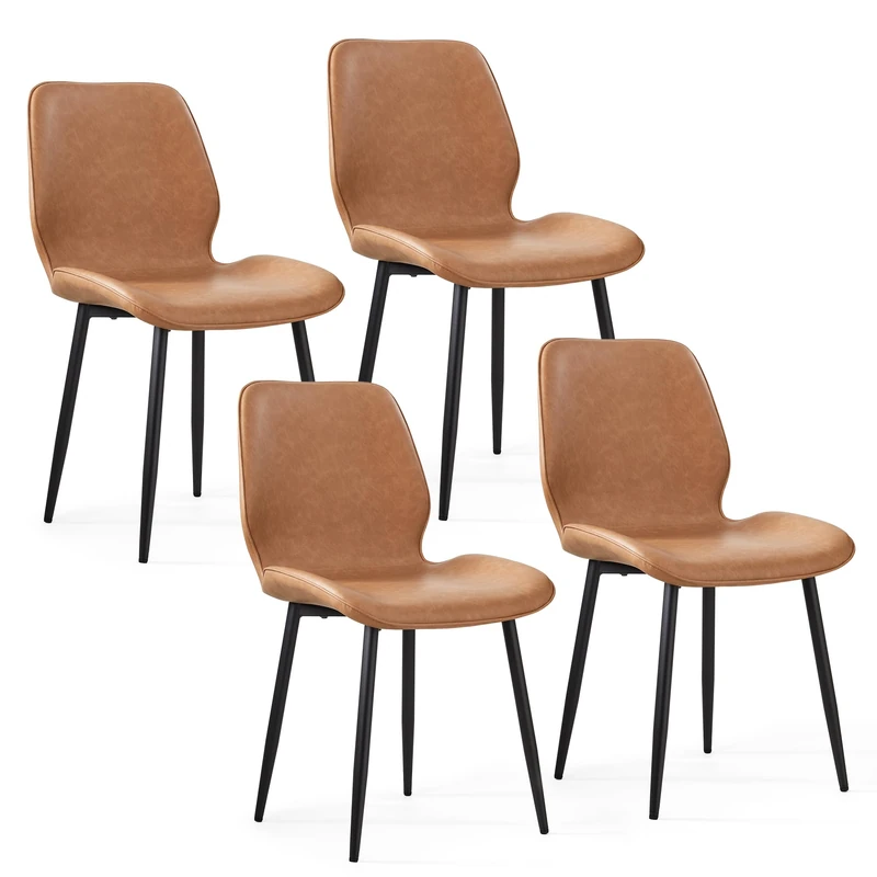 Mondeer Dining Chairs Set of 4, Kitchen Chairs with Metal Feet and Fabric Upholstered Seat, Modern for Dining Room Living Room, Brown