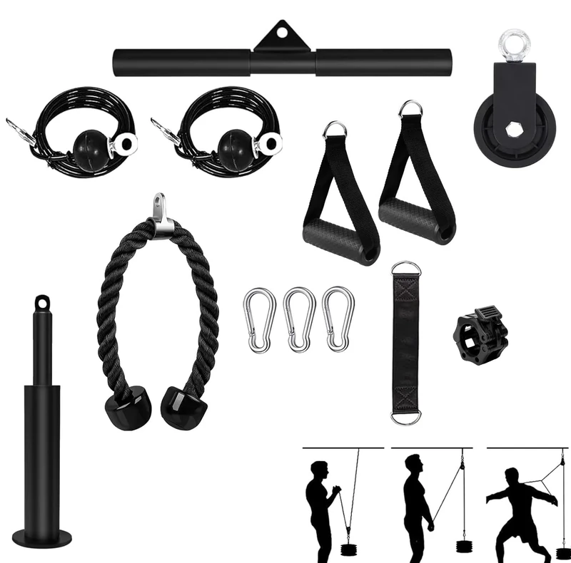 FFitness Gym Pulley System + Accessories 13 Pieces Home Gym Multifunction Traction Tower