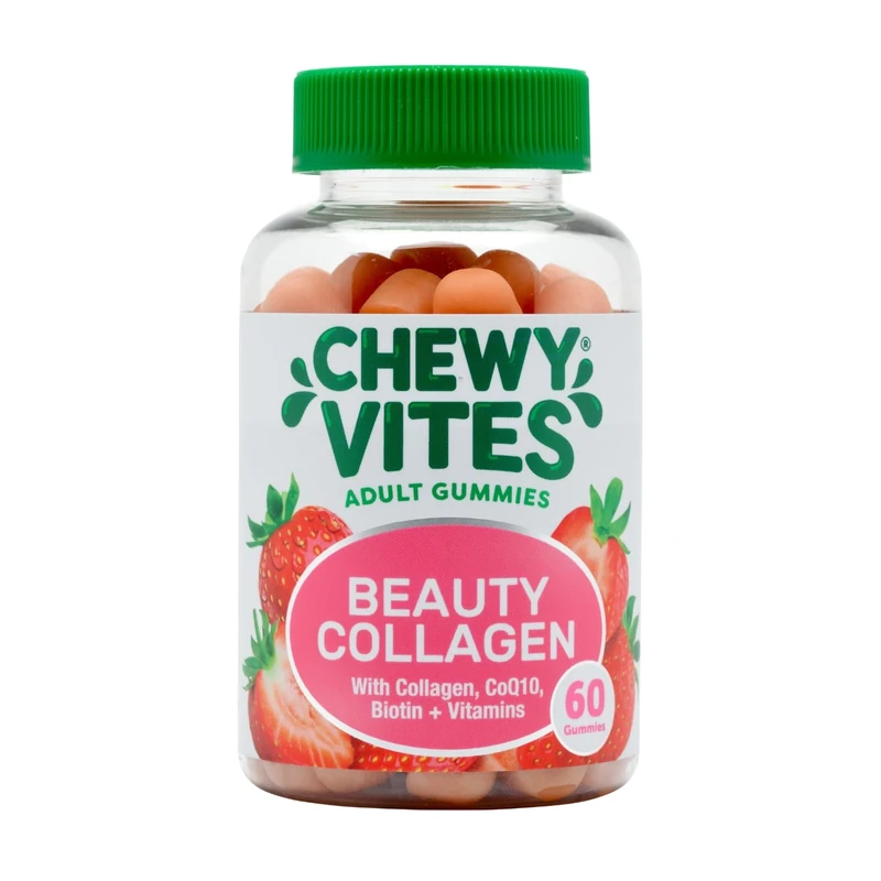 Chewy Vites Beauty Collagen, 60 Hydrolised Collagen Gummies, Hair, Skin, Nails Supplements for Women, with CoQ10, Biotin, Vitamins C, E and A, 1 Month Supply, Real Fruit Juice, Berry Flavour