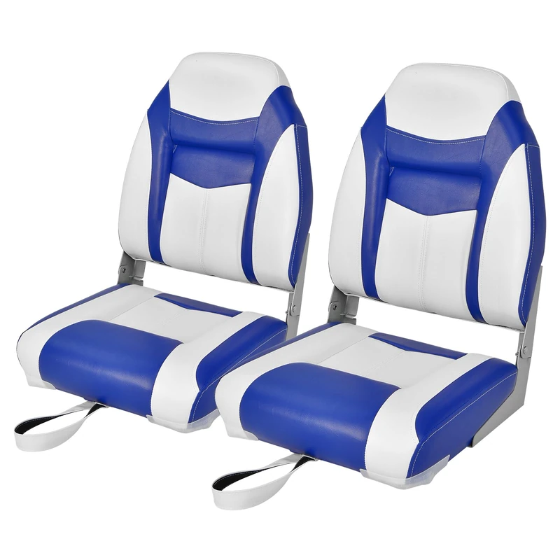 GYMAX Folding Boat Seat (High Back, 10cm Thich Cushion, Blue, 2Pcs)