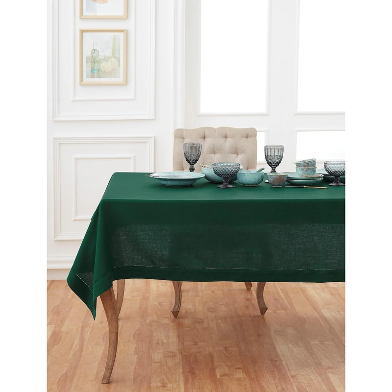Solino Home 100% Pure Linen Tablecloth Rainforest Hemstitch, 60 x 144 in