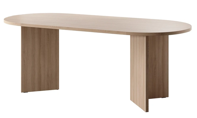 SELSEY Ovo Wood Dining Table 204x90x75cm, Lindberg Oak Oval Non-Extendable Design, Seats 6 to 10, Scratch & Moisture Resistant Laminated Top with ABS Edges, Floor-Safe Black Feet