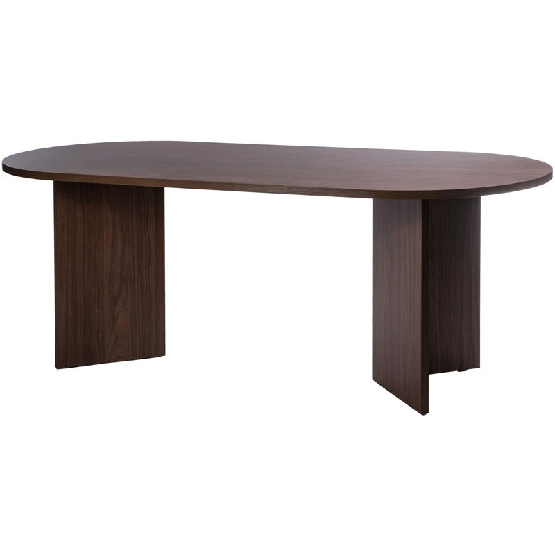 SELSEY Ovo Wood Dining Table 204x90x75cm, Wisconsin Walnut Oval Non-Extendable Design, Seats 6 to 10, Scratch & Moisture Resistant Laminated Top with ABS Edges, Floor-Safe Black Feet
