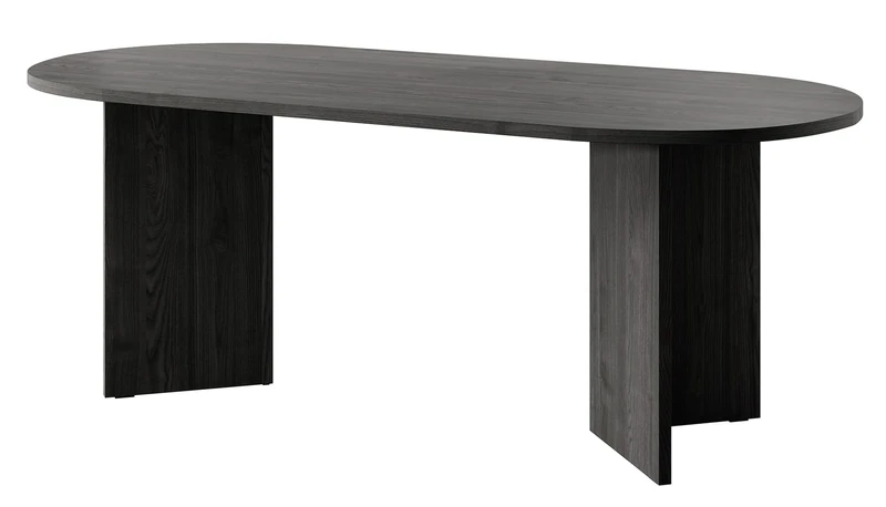 SELSEY Ovo Wood Dining Table 204x90x75cm, Ash Portland Oval Non-Extendable Design, Seats 6 to 10, Scratch & Moisture Resistant Laminated Top with ABS Edges, Floor-Safe Black Feet