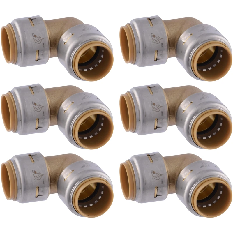 Sharkbite Max 3/4 Inch 90 Degree Elbow, Pack of 6, Push to Connect Brass Plumbing Fitting, PEX Pipe, Copper, CPVC, PE-RT, HDPE, UR256