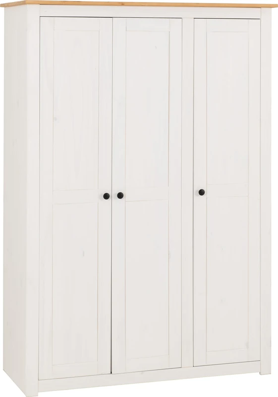 Seconique Panama 3 Door Wardrobe in White/Natural Wax