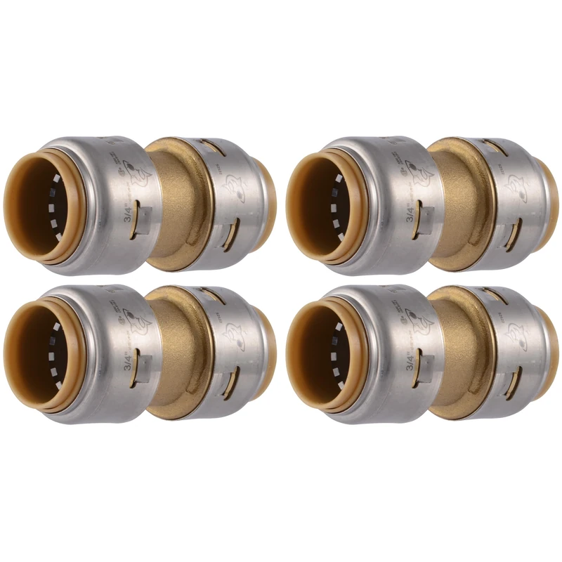 SharkBite Max 3/4 Inch Coupling, Pack of 4, Push to Connect Brass Plumbing Fitting, PEX Pipe, Copper, CPVC, PE-RT, HDPE, UR016A4