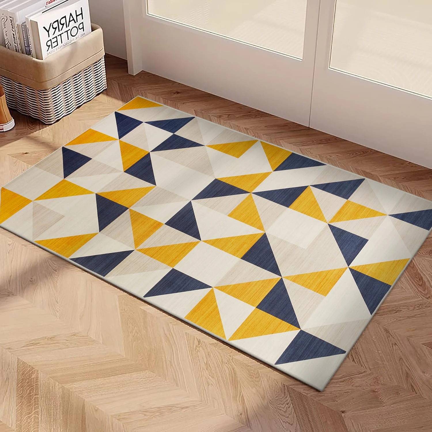 Imperial Rooms Area Rugs Living Room - Modern Rugs for Bedroom - Geometric Style Non Shedding Durable Kitchen Rug Super Soft Triangle Pattern Yellow Small Carpet (40 x 60Cm, Brio)