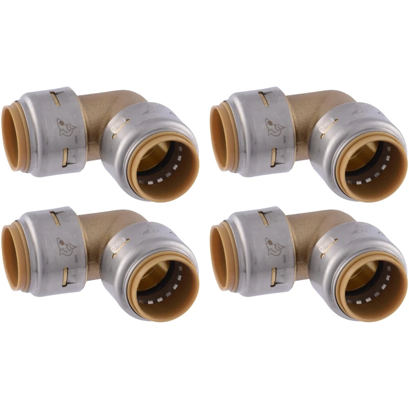 SharkBite UR256A4 SBM Brass Push 90 Degrees Elbow, 3/4 in, 4 Pack