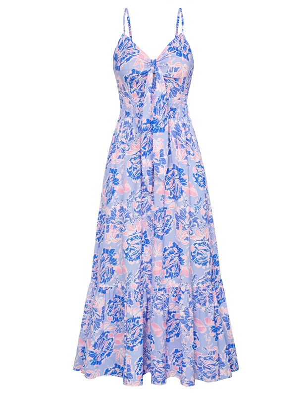 GRACE KARIN Women's 2024 Summer Beach Dress Floral V Neck Tie Front Spaghetti Strap Flowy Long Dress Boho Maxi Dress, Purple Floral, M - Image 1