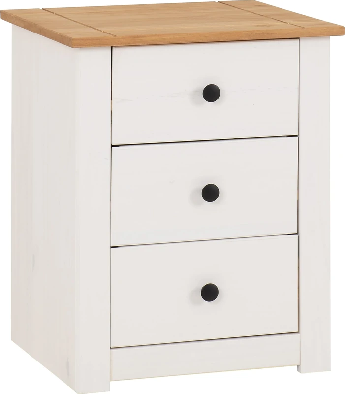 Seconique Panama 3 Drawer Bedside in White/Natural Wax Pine