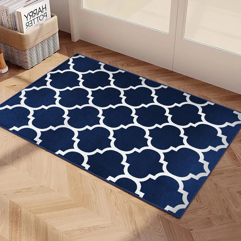 Imperial Rooms Area Rugs Living Room - Rugs for Bedroom Modern Floor Carpet Trellis Style Non Shedding Durable Super Soft Ava Navy Small Kitchen Rug (40 x 60Cm)