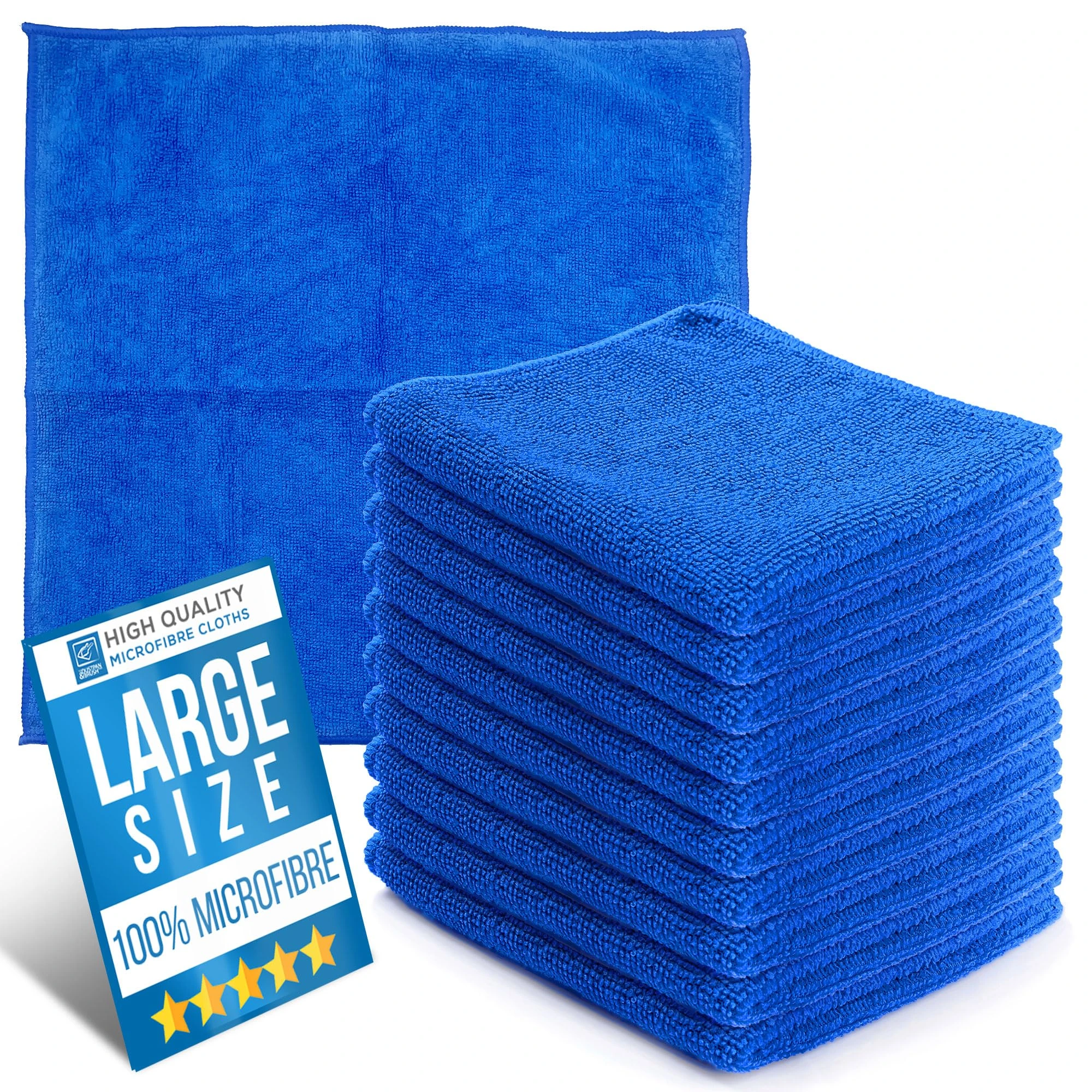 Microfibre Cleaning Cloth, Large Size 40x40cm, Super Absorbent Lint Free Microfiber Cloths Cleaning for Home, Kitchen, Surface, Mirrors, Bathrooms, Motorbike, Car (Blue, 10)