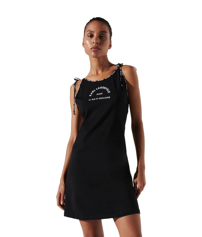 KARL LAGERFELD Women's Logo Short Beach Dress, Black, L