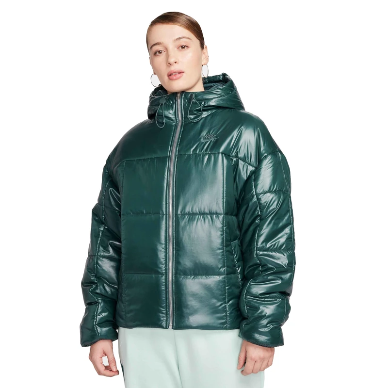 NIKE FB8769-328 W NSW PE SHINE PUFFER Jacket Women's Deep Jungle/Deep Jungle Size XL
