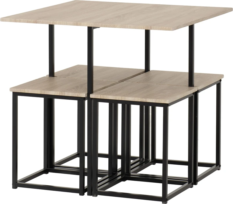 Seconique Stowaway Dining Set, Engineered Wood, Sonoma Oak Effect/Black, W 800mm x D 800mm x H 760mm
