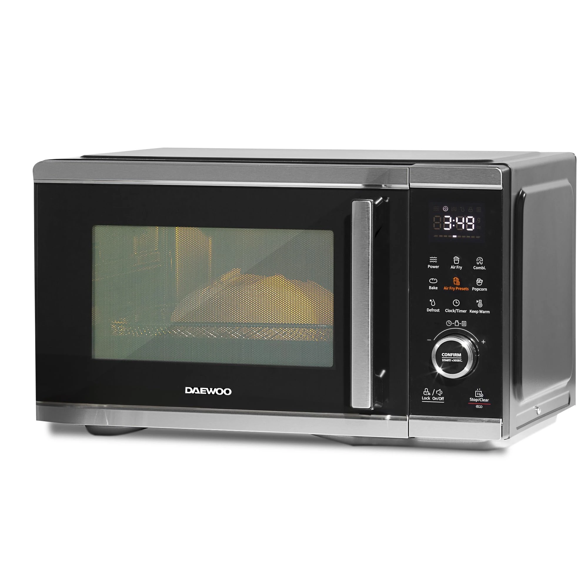 Daewoo Actuate 26L 5-in-1 Air Fryer Microwave Oven – 2400W Combination Oven with Grill, Bake, Reheat, Defrost – One Touch Cooking, Accessories Included, Space-Saving Kitchen Appliance – Black