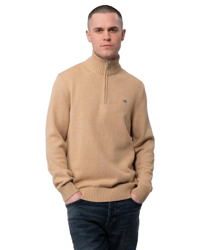 GANT Casual Cotton Half Zip, Khaki Mel, L