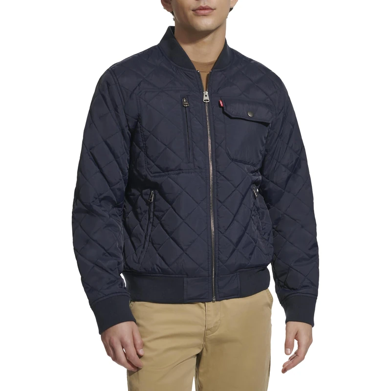Levi's Men's Diamond Quilted Bomber Jacket, Navy Dry Touch Nylon, XL