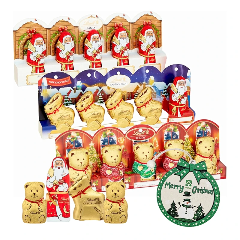 Christmas Lindt Chocolates for Stocking Fillers - Pack of 3 x 50g Santa Sleigh/Santa/Teddy Milk Chocolate with Topline Tree Ornament. Chocolate Gift for Kids Christmas Gifts, Xmas Tree Decoration