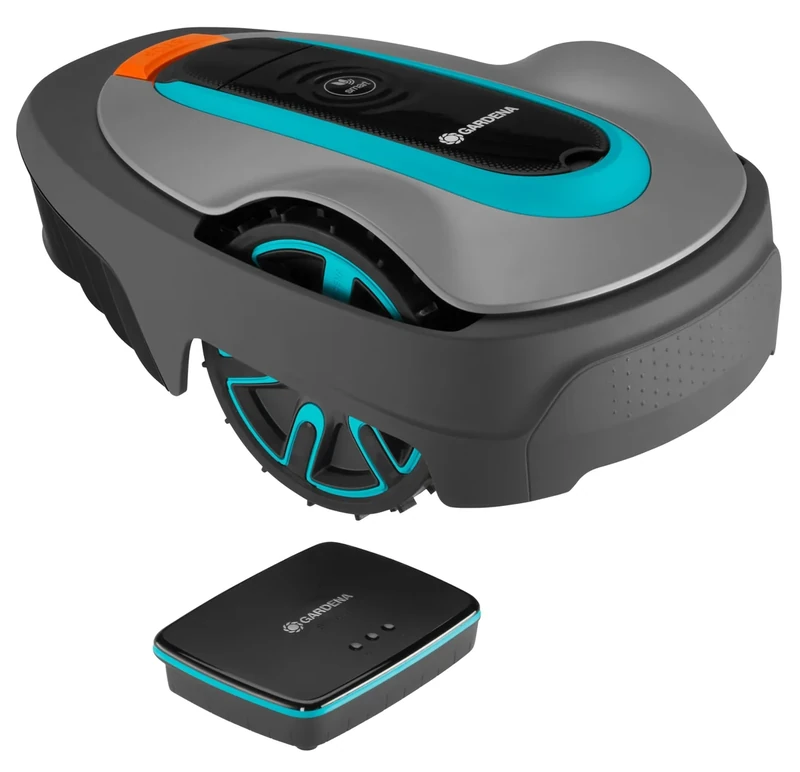 Gardena robotic lawnmower smart SILENO city 400 m² set: Innovative LONA AI technology, control via app, SensorControl, for slopes up to 35 per cent, incl. smart Gateway, UK plug (19605-68)