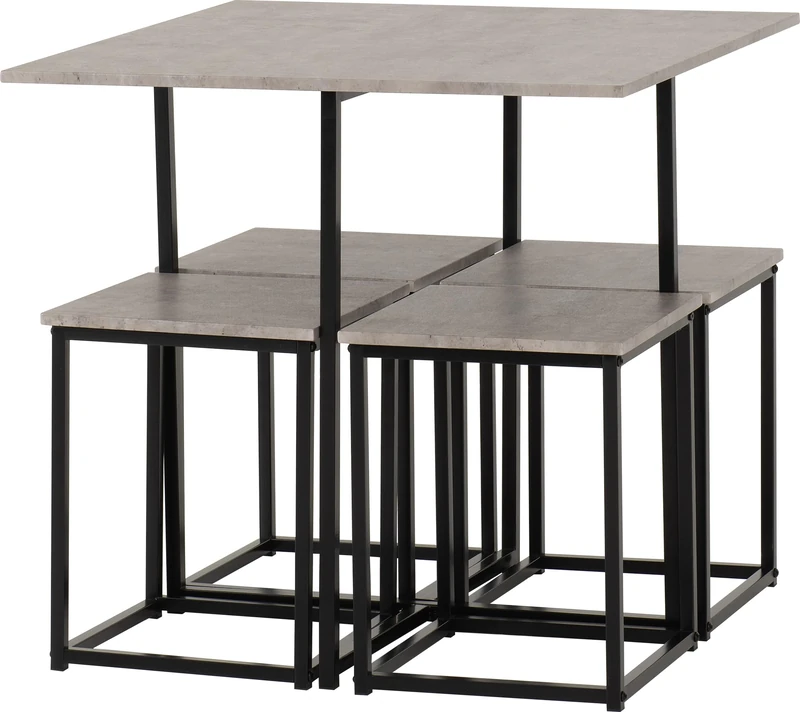 Seconique Stowaway Dining Set, Engineered Wood, Stone Effect/Black, W 800mm x D 800mm x H 760mm