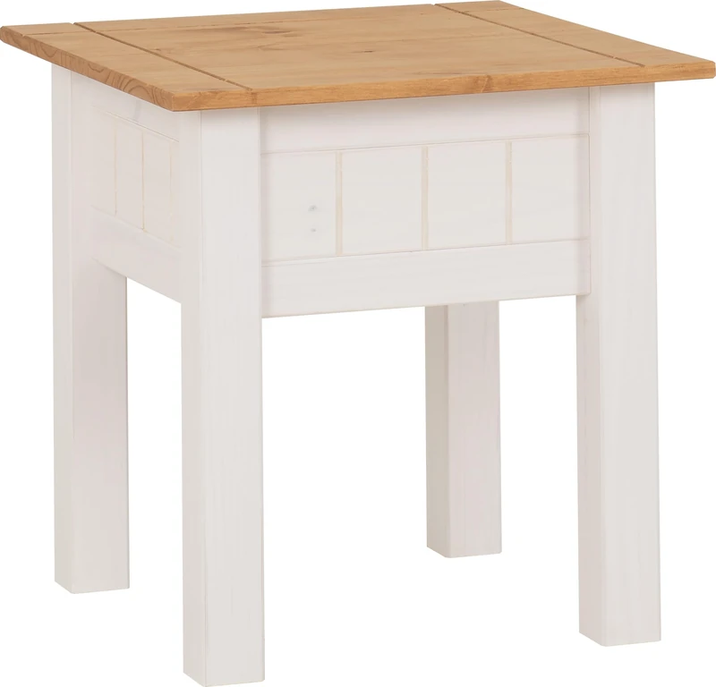 Seconique Lamp Table, Engineered Wood, White/Natural Wax, W 505mm x D 505mm x H 525mm