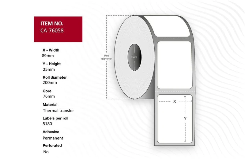 Capture Label 89 x 25 mm Core 76 mm Address Rolls