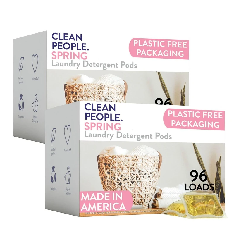 Clean People Laundry Washing Capsules - Recyclable Packaging, Hypoallergenic, Stain Fighting - Ultra Concentrated, Laundry Soap - Spring Scent, 192 Pack