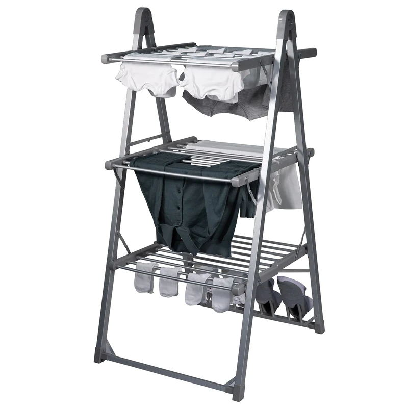 Abode Heated Electric Clothes Dryer 3 Tier Adjustable Clothes Airer Foldable Wings & Protective Cover, Aluminium Drying Rack, Energy Efficient, Garment Dryer for Indoor, AECRD2002 (3 Tier Drying Rack)