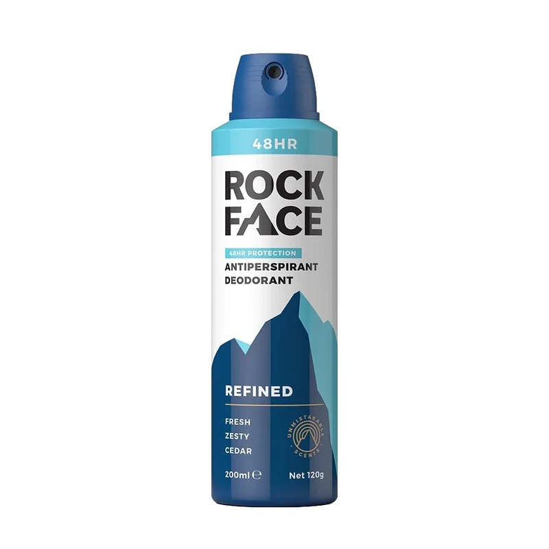 Rock Face Antiperspirant Deodorant for Men - Refined Sandalwood & Cedar Scent, 200ml Spray, 48 Hour Protection, Non-Staining