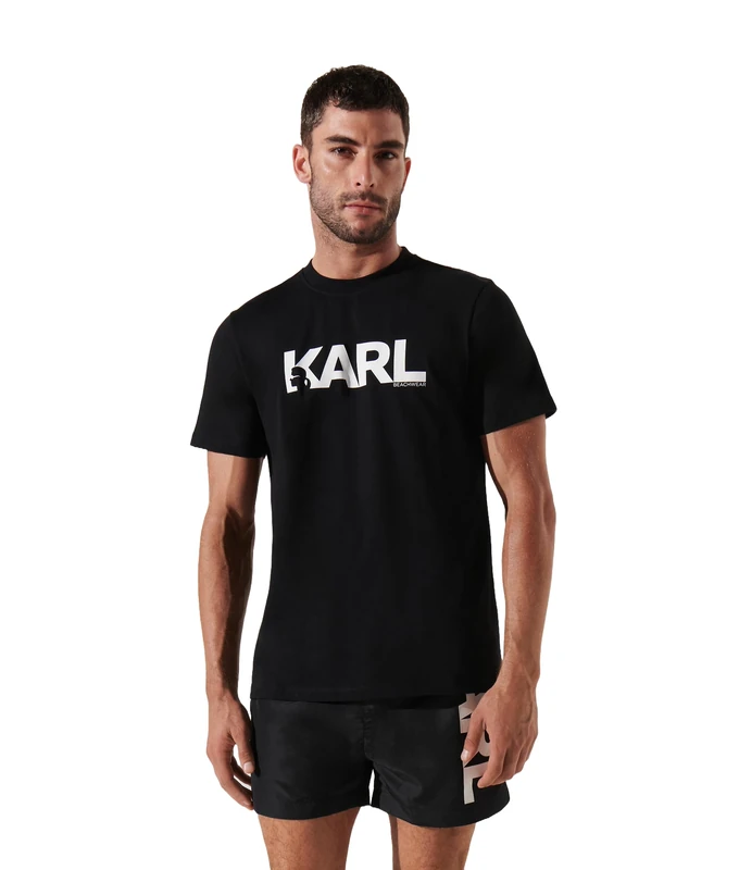 KARL LAGERFELD Black & White T-Shirt, Black, XL - Image 1