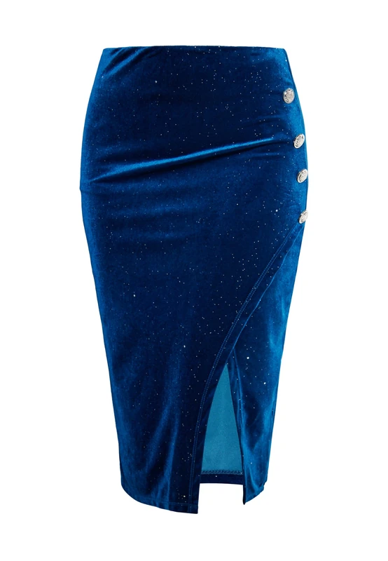 nelice Women's Velvet Skirt with Glitter, Emerald Blue, S - Image 1