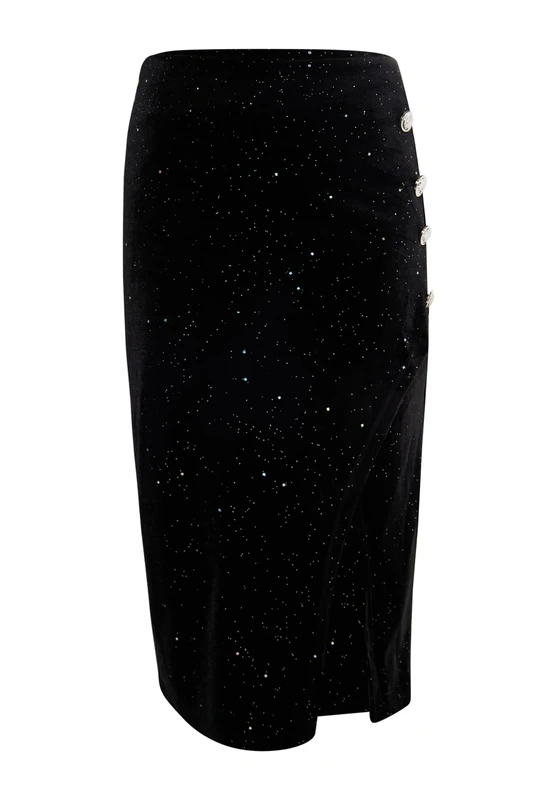 SANIKA Women's Velvet Skirt with Glitter, Black, M