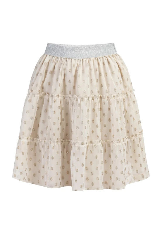 SWIRLIE Women's Mini Skirt, Wool White with Golden dots, M