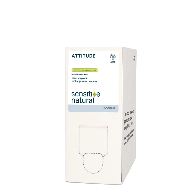 ATTITUDE Gentle Hand Soap for Sensitive Skin, EWG Verified, Enriched with Oats, Dermatologically Tested, Vegan, Unscented, Bulk Refill, 2 Liters