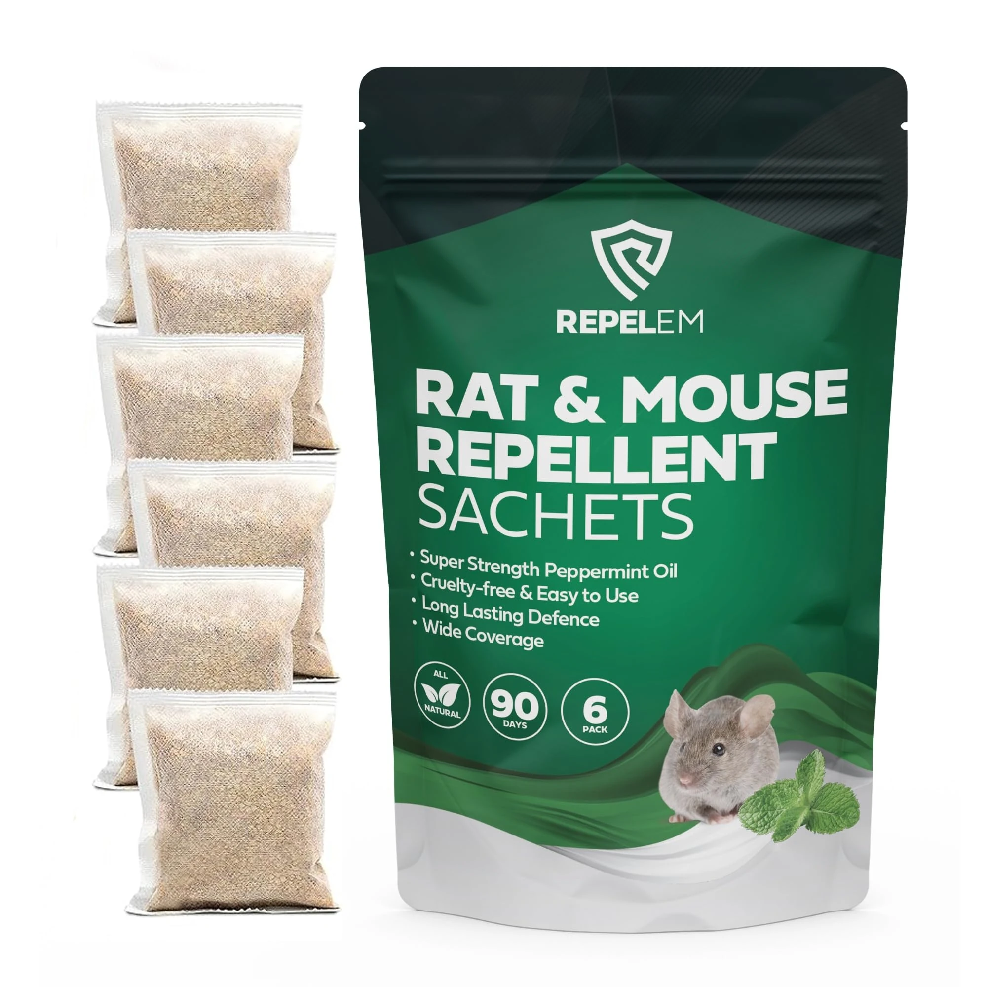 REPELEM Rat & Mouse Sachets - Super Strength Peppermint Essential Oil, Natural Rat Repellent. (Rat & Mouse Repellent Sachets)