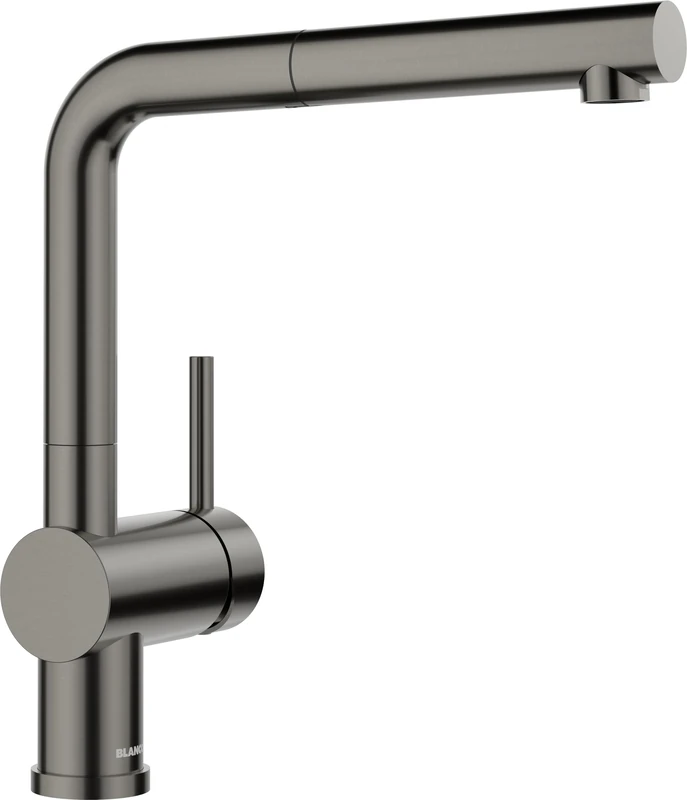 BLANCO Linus-S | Kitchen Mixer tap in Satin Dark Steel | High-Pressure | with Pull-Out Hose | Non-Return Valve | Ceramic Cartridge | Assured Water Quality & Water-Saving | [11x26.6x28.7 cm]
